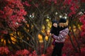 Portrait of happy family, autumn park outdoors Royalty Free Stock Photo