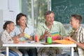 Portrait of Happy family drawing at home Royalty Free Stock Photo