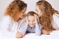 Portrait of happy family. Funny image of mother daughter and son