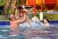 Portrait of happy family having fun in swimming pool in summer Royalty Free Stock Photo