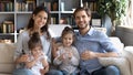 Portrait of happy family with kids drink clean water