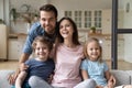 Portrait happy family with little daughter and son at home Royalty Free Stock Photo