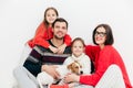 Portrait of happy family members with positive expressions, cuddle and support each other, have good relationship. Delighted Royalty Free Stock Photo