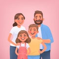 Portrait of a happy family on a pink background. Mom dad son and daughter posing together. Vector illustration Royalty Free Stock Photo