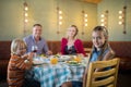 Portrait of happy family in restaurant Royalty Free Stock Photo