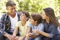 Portrait Of Happy Family Sitting In Garden Together Royalty Free Stock Photo