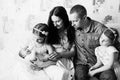portrait of a happy family with three children. black and white photo Royalty Free Stock Photo