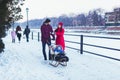 Portrait of happy family during winter walk