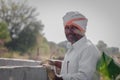 Portrait of happy farmer on agricultural field at latur maharashtra