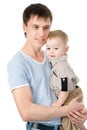 Portrait of a happy father with his little son. isolated on white Royalty Free Stock Photo