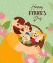 Portrait of happy fathers day. Father with his lovely children