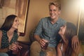 Portrait, happy friends and drinking beer in pub at party for celebration together at restaurant. Smile, group and Royalty Free Stock Photo