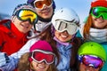 Portrait of happy friends wearing goggles Royalty Free Stock Photo