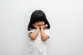 Portrait of happy and funny Asian child girl on white background, a child looking at camera. Preschool kid dreaming fill with Royalty Free Stock Photo