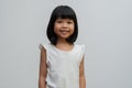 Portrait of happy and funny Asian child girl on white background, a child looking at camera. Preschool kid dreaming fill with Royalty Free Stock Photo