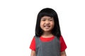 Portrait of happy and funny Asian child girl on white background, a child looking at camera hand gesture. Preschool kid dreaming Royalty Free Stock Photo