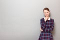 Portrait of happy girl touching chin with hand and smiling Royalty Free Stock Photo