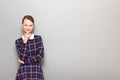 Portrait of happy girl touching chin with hand and smiling Royalty Free Stock Photo