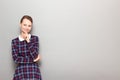 Portrait of happy girl touching chin with hand and smiling Royalty Free Stock Photo