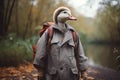 portrait of happy goose wearing travel clothes created with Generative AI technology Royalty Free Stock Photo