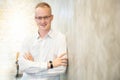 Portrait of happy handsome businessman wearing glasses and white shirt Royalty Free Stock Photo