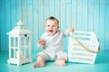 Portrait of happy joyful beautiful little boy Royalty Free Stock Photo