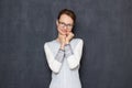 Portrait of happy joyful cute girl being in anticipation Royalty Free Stock Photo