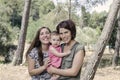 Portrait of happy lesbians mothers with a baby. Homosexual fami Royalty Free Stock Photo