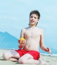 Portrait of happy little boy on the beach Royalty Free Stock Photo