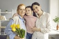 Portrait of happy little girl, her mom and grandma embracing each other on Mother& x27;s Day Royalty Free Stock Photo