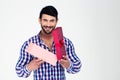 Portrait of a happy man opening gift box Royalty Free Stock Photo