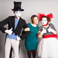 Portrait of a happy mimes comedian showing thumbs up, April Fools Day concept Royalty Free Stock Photo