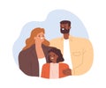 Portrait of happy mixed-race family. Smiling parents and child. Multiracial mom and dad together with black daughter