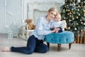 Portrait of happy mother and adorable baby celebrate Christmas. Royalty Free Stock Photo