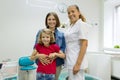 Portrait of a happy mother with child and doctor dentist, in dental office. Royalty Free Stock Photo