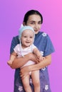 Portrait of happy mother and cute baby boy. Middle eastern woman holding her little baby Royalty Free Stock Photo