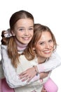 Portrait of happy mother and daughter isolated Royalty Free Stock Photo