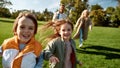 Happy day. Excited family running outdoors on a sunny day Royalty Free Stock Photo