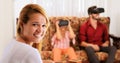 Portrait Happy Mother Smiling And Family Playing Virtual Reality