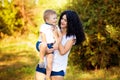 Portrait of happy mother and son smiling Royalty Free Stock Photo