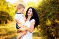 Portrait of happy mother and son smiling Royalty Free Stock Photo