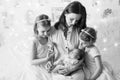 portrait of a happy mother with three children. black and white photo Royalty Free Stock Photo