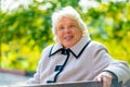 Portrait of happy pensioner sitting on a bench Royalty Free Stock Photo