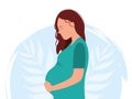 A portrait of happy pregnant woman on plain background, healthy maternity concept