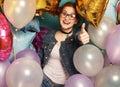 Portrait of happy redhair girl waiting for party.