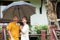Portrait of happy romantic Asian senior couple outdoor in park Royalty Free Stock Photo