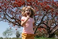 Portrait of a happy running child. Positive kids runner.