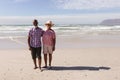 Portrait of happy senior african american couple standing on the beach Royalty Free Stock Photo