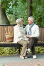 Portrait of happy senior couple in autumn park Royalty Free Stock Photo