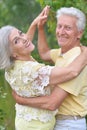 Portrait of happy senior couple dancing in park Royalty Free Stock Photo